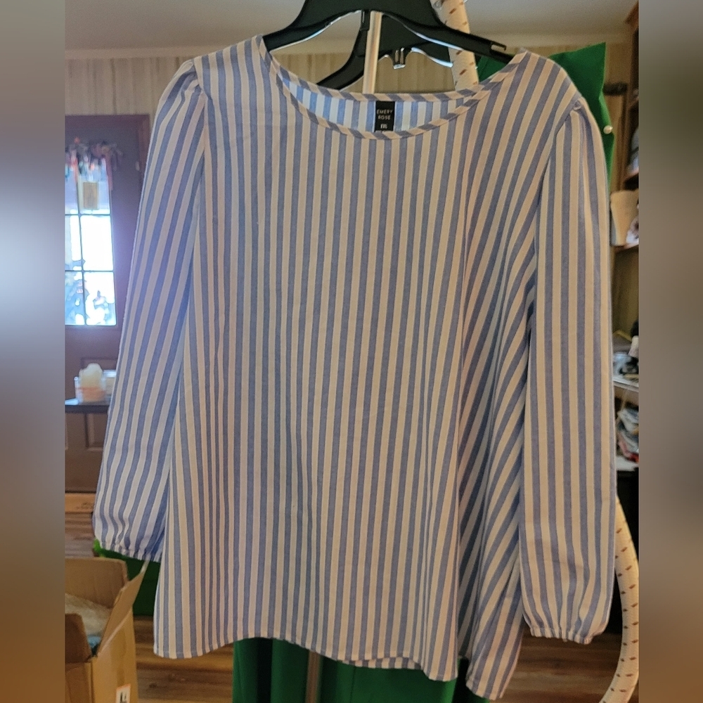 Emery Rose Blue White Striped Long Sleeve XXL